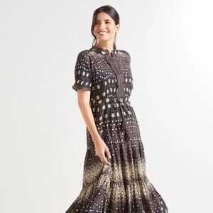 Free People Rare Feeling Pleated Maxi Dress in Cocoa Combo
